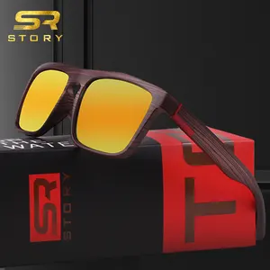 STORY 2024 High Quality Brand Design Wood Grain Frame Outdoor Sport Sun Glasses Polarized Square Men Sunglasses with Case OEM