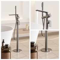Robinet de baignoire autoportant, rotatif indépendamment, en cuivre gris bronze, installation encastrée, eau chaude et froide verticale