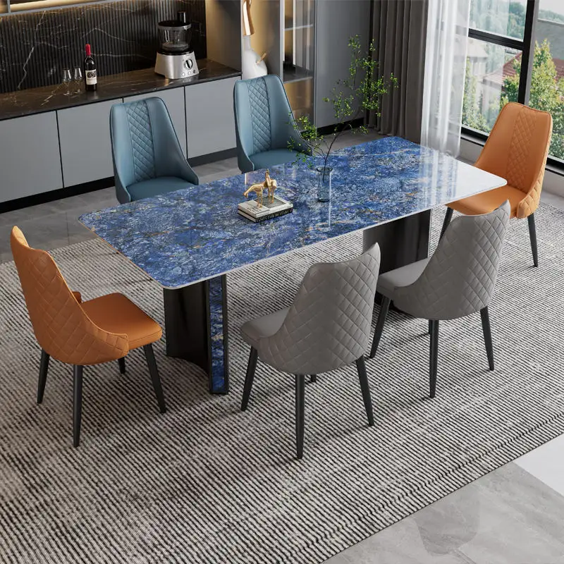 Basit mermer yemek masası ve sandalyeler lüks İskandinav yemek odası takımı basit dikdörtgen katı ahşap yemek masası Modern