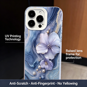 Custodia Lusso in TPU Trasparente con Fiori <span class=keywords><strong>Viola</strong></span>, Marmo Dorato e Perle, <span class=keywords><strong>Cover</strong></span> Estetica da Sogno per <span class=keywords><strong>iPhone</strong></span> 17 16 15 14 13 <span class=keywords><strong>Pro</strong></span> <span class=keywords><strong>Max</strong></span> - Product Image 2