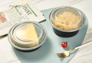 Mangkuk Sup Mie Sekali Pakai, Mangkuk Plastik Kemasan Makanan 24Oz 38Oz 32Oz untuk Mangkuk Salad Hitam dengan Tutup Bening - Product Image 2