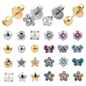 316L In Acciaio e 24K Placcato Oro Orecchini DELLA CZ DELLA Sfera Del Cuore Del Fiore della Stella Corona Farfalla Sterilizzato Confezionato Delle Donne Degli Orecchini regali Dei Monili - Product Image 1