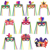 Masque de mascarade vénitien avec plumes et paillettes, demi-visage, en PP et feutre, rond, léger, prix d'usine, pour fête/mariage/bal/carnaval