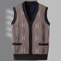 Veste d'hiver pour homme à boutons sur le devant, sur mesure en gros, taille plus, tricot sans manches, col en V, polaire épaisse, pull de travail, cardigan
