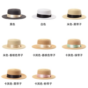 Sombrero de paja para mujer, de hierba natural, con parte superior plana, protección solar para la playa, sombrero de moda de verano con cinta, talla adulta - Product Image 3