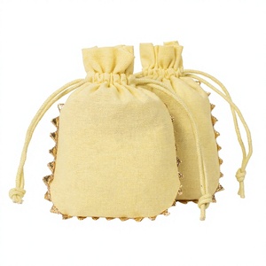 Pochettes à cordon personnalisées faites à la main, orange, rectangulaires, style vintage, pour bijoux, sacs cadeaux, avec bordure dorée - Product Image 1