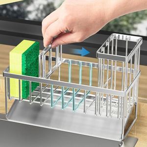 SUS304 Rustproof Steel <b>Kitchen</b> Dish <b>Sponge</b> Organizer <b>Kitchen</b> Sink Organizer Caddy Rack - Dish <b>Sponge</b> <b>Holder</b> with Divider - Product Image 5
