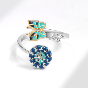 Wholesale Anti Stress <b>Ring</b> Colorful Zircon Copper Gold Plated Rotating <b>Adjustable</b> <b>Rings</b> Butterfly Flower Jewelry For Women - Product Image 3