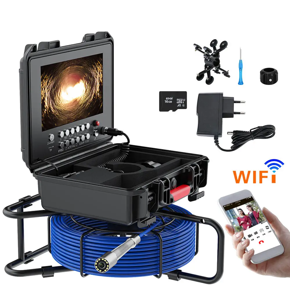 Cámara de vídeo de inspección de alcantarillado, endoscopio Industrial de drenaje, WiFi/DVR inalámbrico, 9 pulgadas, Ultra HD