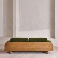 Canapé moderne en velours vert olive 2 places avec base en bois, meuble de salon, ensemble de causeuses design pour villa et maison