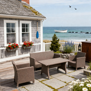 Juego de patio de mimbre personalizable, 2 sillas, 1 sofá y mesa, resistente a la intemperie para balcón, resort costero, servicio personalizado al aire libre - Product Image 2