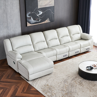 Modernes Elektrisches Zweisitzer-Ledersofa mit Heizfunktion, Ecksofa in L-Form, Smart Home Theater, Multifunktionales Holz-Wohnzimmer-Set mit Fernbedienung