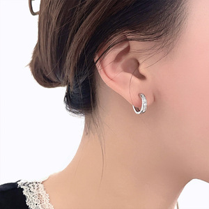 S925 <b>Silver</b> Huggie Earrings Round Zirconia <b>Studs</b> For Women Everyday Wear Luxury Style - Product Image 1