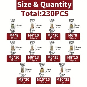 Tuercas Roscadas para Muebles de Aleación de Zinc, Kit Surtido de 230 Piezas Métricas M4 M5 M6 M8 M10 - Product Image 2