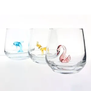 Новый дизайн, термостойкая стеклянная чашка ручной работы с фигурками животных, стаканы для питья воды внутри стекла, украшение в Европе