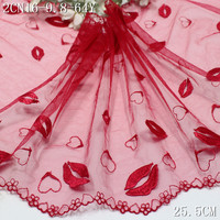 Ruban de dentelle brodée en tulle rouge en forme de cœur de 25 cm, tissu de dentelle brodée en maille, ruban de dentelle motif cœur pour lingerie, couture de la Saint-Valentin