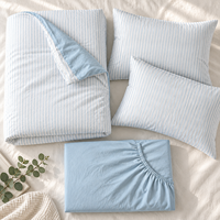Parure de lit 4 pièces en coton lavé à rayures multicolores tissées géométriques, drap plat, drap-housse, housse de couette, logo personnalisé, vente en gros pour hôtels