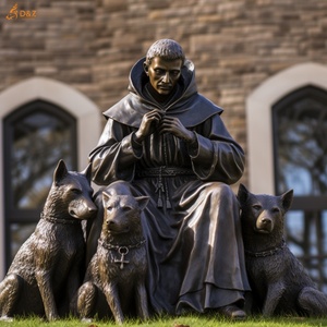 Église religieuse franciscaine décor de jardin extérieur métal laiton moulé stigmates Saint grandeur nature loup et saint françois Statue en Bronze - Product Image 1