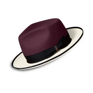 Chapeau Fedora en feutre de laine bordeaux avec bande noire, taille adulte unisexe 56-58 cm, style formel et décontracté, toutes saisons - Product Image 2