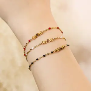 Pulseira de contas de sementes esmaltadas para presente de mãe, joia de aço inoxidável para presente de dia das mães, pulseira de letras para presente de dia das mães, oferta imperdível