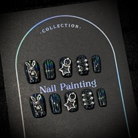 Faux ongles press-on Y2K gothiques personnalisés faits à la main, luxe, œil de chat violet, serpent 3D, lune, ours, réutilisables