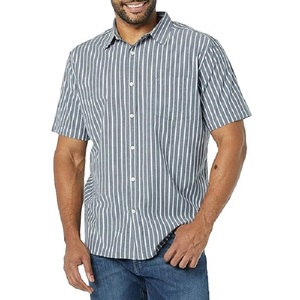 Chemise en coton à manches courtes à rayures grises pour homme, coupe ajustée, design tendance, vêtements de printemps, fabrication directe d'usine au Bangladesh, haute qualité - Product Image 1