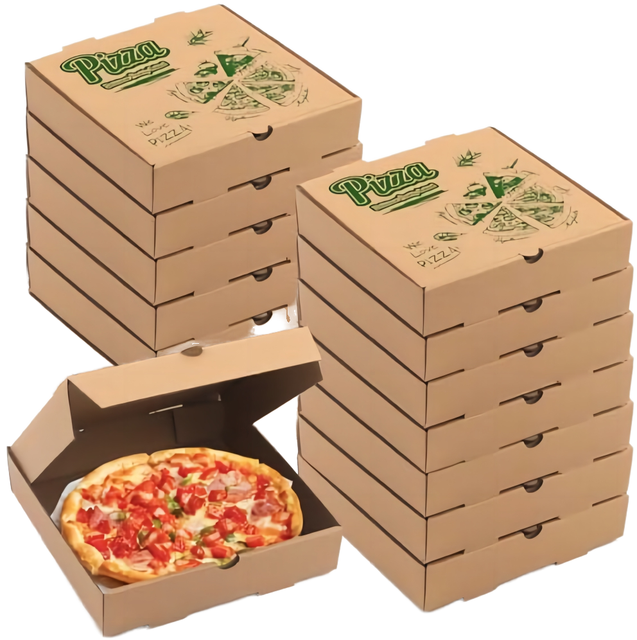 Custom Printed Kraft Pizza Boxes Corrugated Takeout Containers for Food Delivery and Restaurant Use