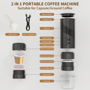 Cafetera Portátil Mini Eléctrica Semiautomática de Cápsulas con Carga USB para Hogar, Viajes y Camping, 20 <span class=keywords><strong>bar</strong></span> - Product Image 4