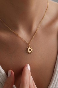Gold Tiny <strong>Sunshine</strong> Celestial Pendant Necklace Christmas <strong>Gift</strong> for Her - Product Image 4
