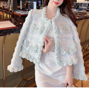 Abrigo de lana con borde de flores de lujo ligero para <span class=keywords><strong>mujer</strong></span>, Top de traje corto de un solo pecho para <span class=keywords><strong>trabajo</strong></span> pesado de celebridades de otoño - Product Image 3