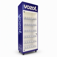 Présentoir métallique autoportant pour produits électroniques avec étagères multiples, poussoir et éclairage LED – Design moderne