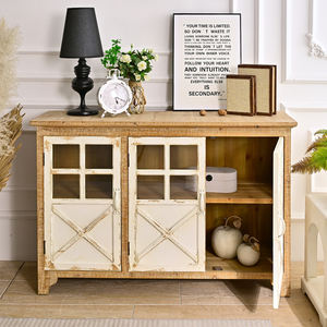 INNOVA White Panel Modern Handmade Durable <b>Sideboard</b> Accent Design Farmhouse Hotel <b>Glass</b> Door Living Room Kitchen Dining Use - Product Image 3