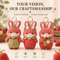 Fabricant OEM ODM de porte-clés en peluche lapin fraise, vente en gros, pendentif de sac en peluche moelleux, cadeau direct usine