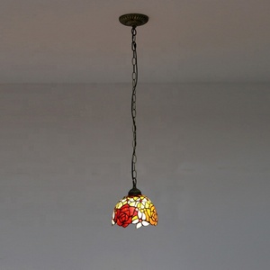 LongHuiJing Tiffany Style Stained Glass Lampshade Ceiling <b>Lights</b> <b>Rose</b> Pendant Fixture for Home Decoration - Product Image 4