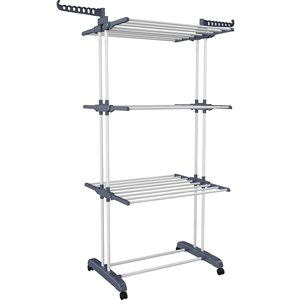 Tendedero Plegable de 4 Niveles con Ruedas, Tendedero Móvil de Interior para Balcón, para Secar Toallas y Edredones - Product Image 1
