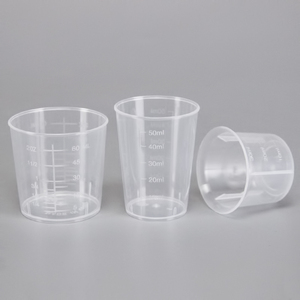 पारदर्शी 30 मिलीलीटर प्लास्टिक डबल स्केल लाइन मापने वाली कप एकल दीवार लैब बीकर रसोई प्रयोगशाला के उपयोग के लिए दवा कप के साथ - Product Image 2
