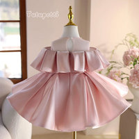 Robe de soirée élégante pour bébé fille, longueur genou, en satin, avec grand nœud et manches bouffantes, idéale pour mariage et fête, écologique