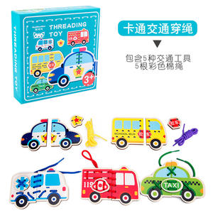 Juego de enhebrado de madera para niños, animales con cordones de tráfico, tarjeta de cuerda, juguetes educativos de madera - Product Image 4