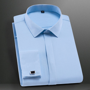 Autunno senza ferro gemelli stile francese <span class=keywords><strong>camicia</strong></span> da <span class=keywords><strong>uomo</strong></span> in tinta unita abito da lavoro bianco a maniche lunghe <span class=keywords><strong>camicia</strong></span> Slim - Product Image 3