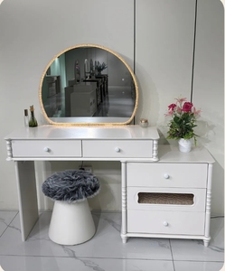 White Makeup Vanity Table Round Mirrored Dressing <b>Desk</b> with Drawers Storage <b>Cabinet</b> for Bedroom - Product Image 1