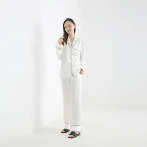 Customize high quality wholesale hot 100% silk pajama set ladies long sleeve silk pajama plus size silk night dress