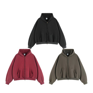 H5628 Fournisseur de vêtements de Guangzhou – Sweats à capuche zippés personnalisés, coupe ample, style vintage, effet vieilli et délavé à l'acide - Product Image 1