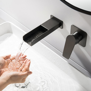 Jboyuan Wall Mounted Basin Faucet Gunmetal Gray Single Handle 304 Stainless Steel Waterfall Design - Product Image 3