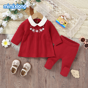 Oferta 2024: Conjunto de Ropa Tejida <span class=keywords><strong>para</strong></span> Bebé Recién <span class=keywords><strong>Nacido</strong></span> Mimixiong, Vestido con Pantalones Integrados - Product Image 4
