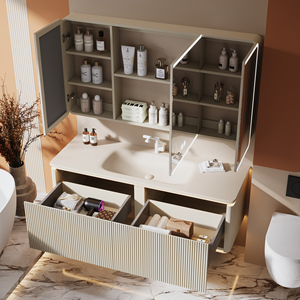 Meuble-lavabo <span class=keywords><strong>de</strong></span> <span class=keywords><strong>salle</strong></span> <span class=keywords><strong>de</strong></span> <span class=keywords><strong>bain</strong></span> d'hôtel moderne avec armoire en bois massif, miroir intelligent, rangement, quincaillerie à fermeture douce <span class=keywords><strong>de</strong></span> qualité supérieure et design mural - Product Image 4