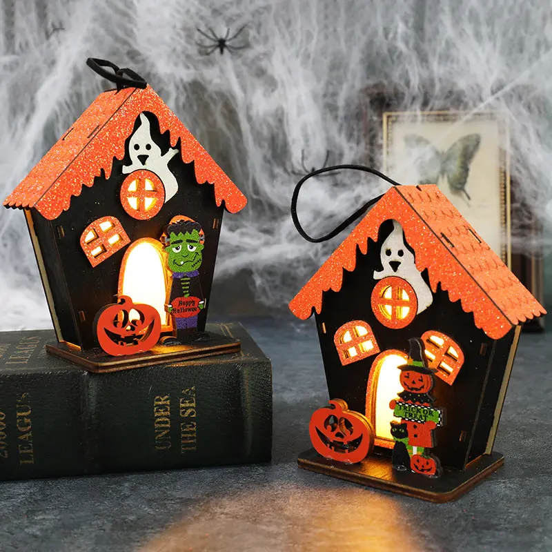 Halloween Decoratieve Ornamenten, Hangers, Halloween Rekwisieten, Pompoenlantaarns, Halloween Feestdecoraties, Verlichte Hutten