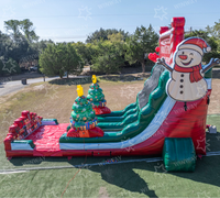 Toboggan gonflable commercial de Noël à double piste, toboggan géant gonflable Père Noël avec arbre de Noël pour location événementielle