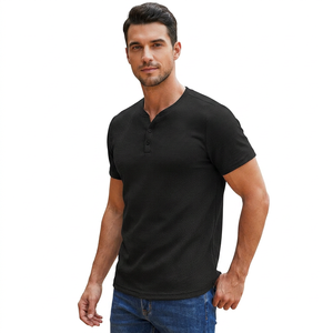 <strong>Men's</strong> <strong>Black</strong> Short Sleeve <strong>Turtleneck</strong> Embroidered Front Knitted Regular Fit Formal Solid Color T-Shirt - Product Image 2