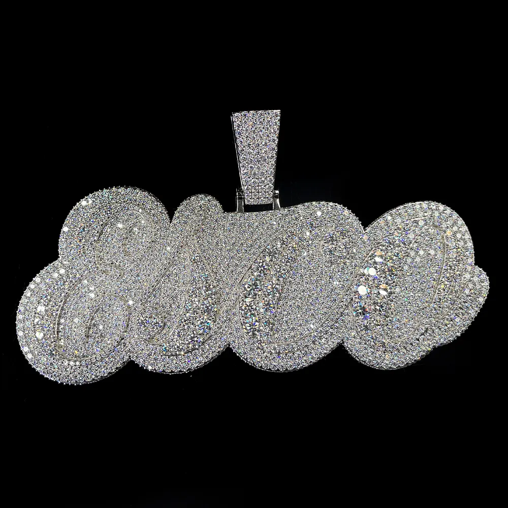Pendentif personnalisé en argent sterling 925/or 10K/14K/ 18K VVS D glazed Out Moissanite Baguette diamant Hip Hop pour hommes