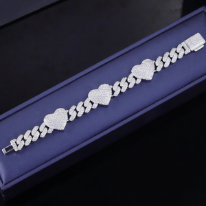 Nueva Pulsera Cubana de Moda con Forma de Corazón, Moissanita de 8mm 10mm 12mm, Plata S925, Cadena Cubana con Moissanita VVS - Product Image 1